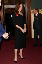 Von Prominenten inspiriertes schwarzes Midikleid mit halblangen Ärmeln